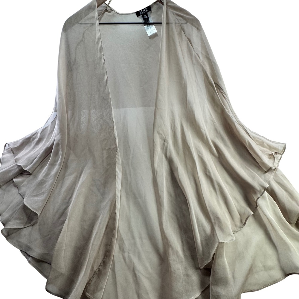 SLNY‎ Cardigan Womens 18W Champagne Sheer Chiffon Ruffle Hem Open Front Wrap